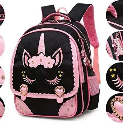 Cute Unicorn Face Diamond Sequins School Backpack