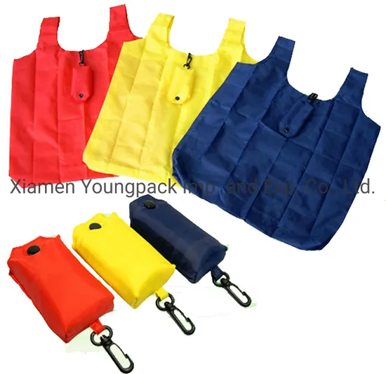 Promotional Gifts RPET Polyester Folding up Supermarket Grocery Shopper Carrier Bag Custom Recycled Pet Carrying Bag Reusable Nylon Foldable Shopping Tote Bags