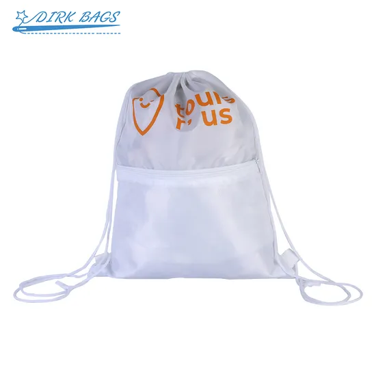 Custom Logo Polyester Promotional Bag Waterproof Drawstring Backpack Bag with Zippered Pockets