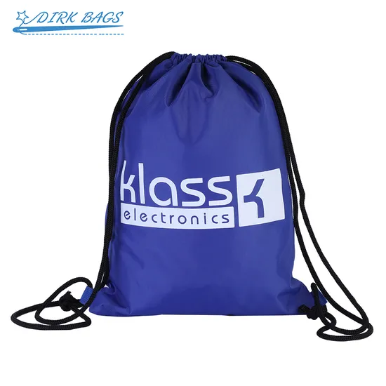 Custom Logo Silk Screen Promotional Gift Packing Blue Drawstring Bag Polyester Drawstring Backpack Bag