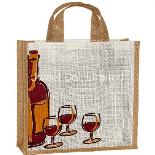 Two Beverage Bottle Bag Wine Bag Jute Handle Bag