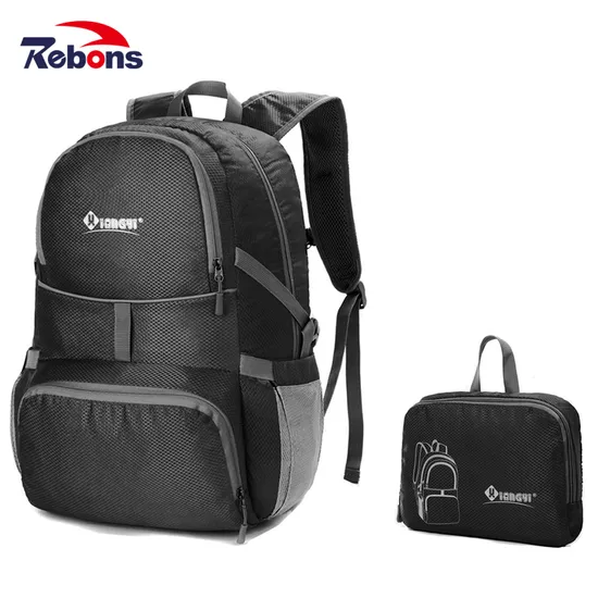 Custom Black Nylon Lightweight Outdoor Waterproof Foldable Travel Hiking Backpack Bags