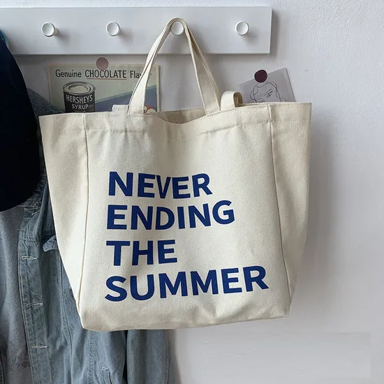 High Quality Custom Logo Large Canvas Beach Bag Cotton Bag Canvas Tote Bags Shopping Bag