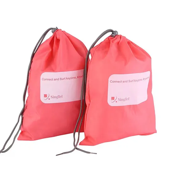 Custom Printed Logo Drawstring Shoe Bag Sport Pull String Storage Nylon Bag