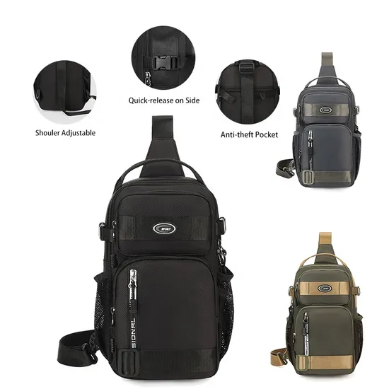 Latest Design Utility Men Double Side Multi-Pocket Organizer Crossbody Motorcycle Sports Travel Work Casual Chest Bag