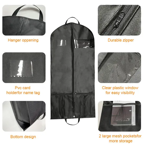 Customized Logo Black Non Woven Garment Bag with Zip Front