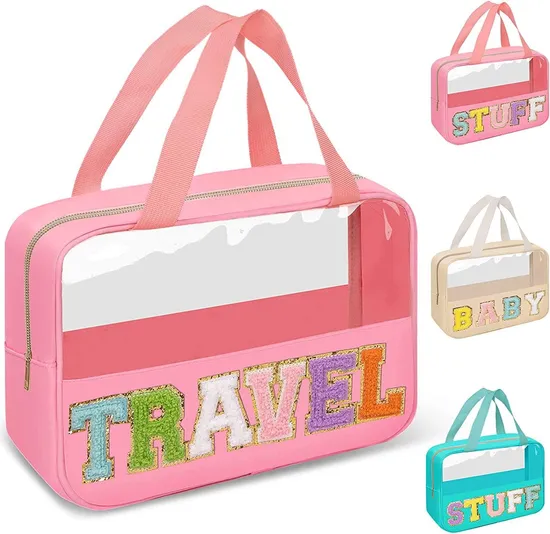 Xianghui Embroidery PVC Letter Makeup Cosmetic Bag Waterproof Travel Storage Bag