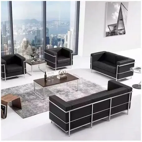 Hotel Lobby Modern Waiting Living Room Reception Executive Visitor Genuine Synthetic Leather Sectional Office Sofa with Table