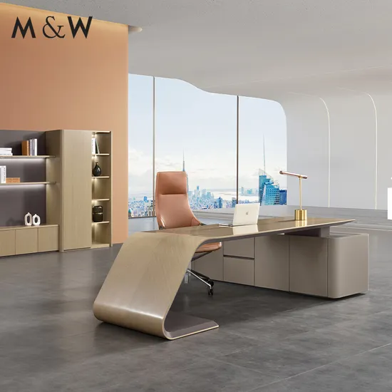 M&W Boss Office Executive Wood Office Desk CEO Furniture Table Luxury Design Director Modern Wooden Boss Veneer Office Desk