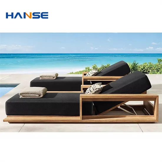 Modern Outdoor Patio Furniture Wooden Beach Double Chaise Lounge Sun Lounger Garden