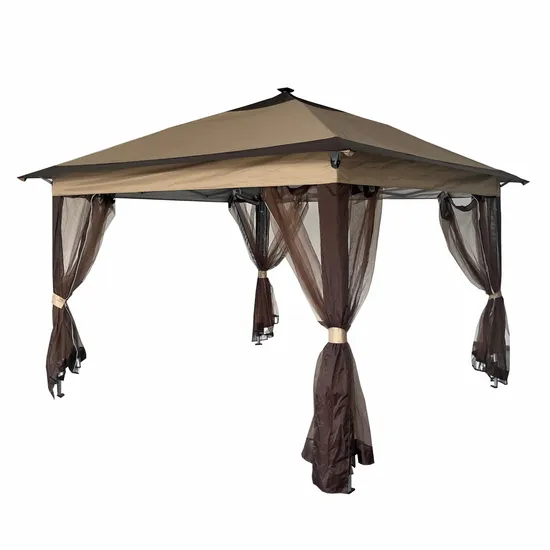 11X11FT Outdoor Garden Folding Gazebo Tent with Solar Lamp
