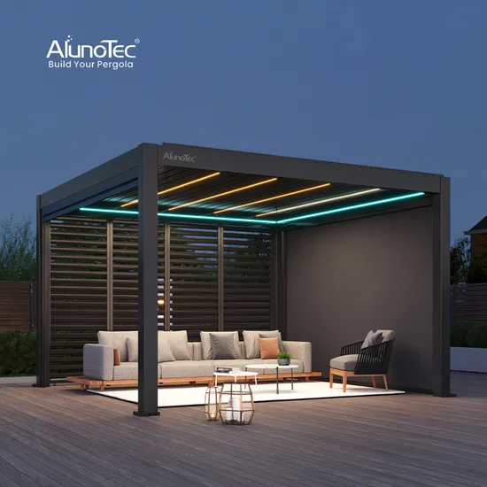 AlunoTec Easily Assembled 4X6 4X8 Automated Waterproof Garden Office Gazebo Aluminium Louvered Aluminum Bioclimatic Outdoor Pergola