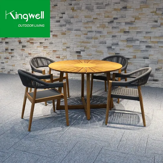 Patio Dining Set Outdoor Table Woven Rope Chair Teak Wood Garden Furniture