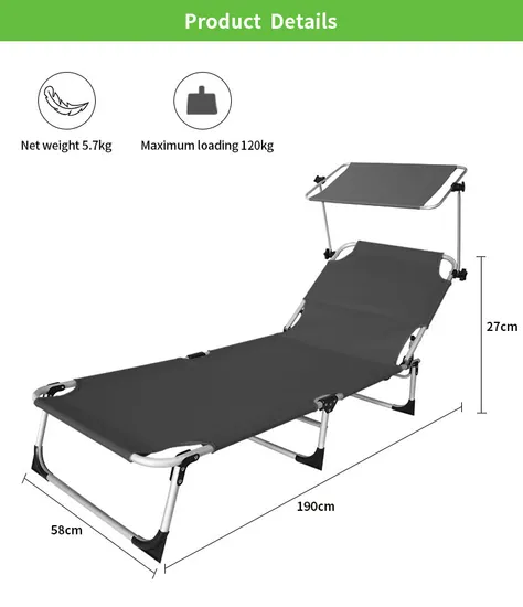 Beach Outdoor Lounge Chair with Canopy Leisure Cheap Beach Fold Bed