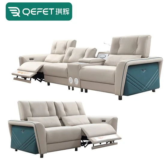Modern Home Furniture Set Living Room Electric Leather Recliner Functional Sofa with LED Lights and USB Factory Price