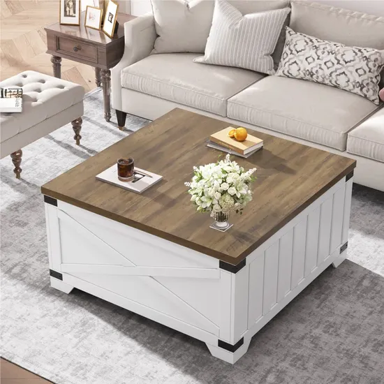 Farmhouse Square Storage Coffee Table with Hinged Lift Top