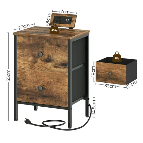 Nightstands, End Tables with Charging Station, Side Table with 2 Drawers, Beside Table, Night Stands for Small Spaces, Bedroom