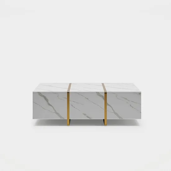 Luxury Coffee Table with Sintered Stone Coffee Table with 6 Solid Pinewood Drawers