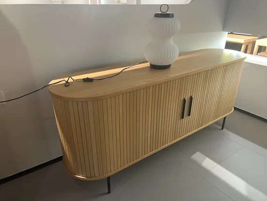 Zerun Solid Oak Wood Large Sideboard, Sliding Doors on Both Sides
