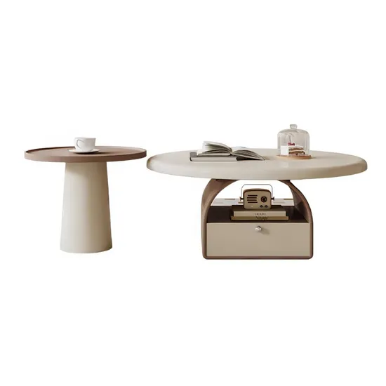 Minimalist Cream Style Size Round Combination Living Room Paint Storage Coffee Table