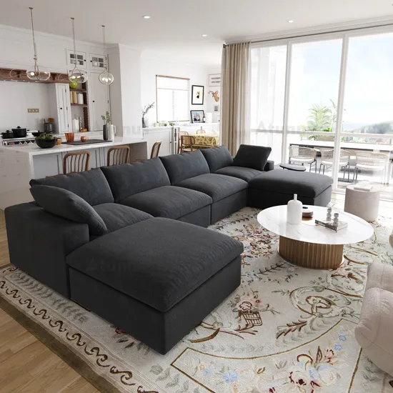 Atunus American Traditional Modern Nordic Minimalist Black Customizable Leather Fabric Velvet Linen Corduroy Boucle Modular Sectional Sofa Couch Set