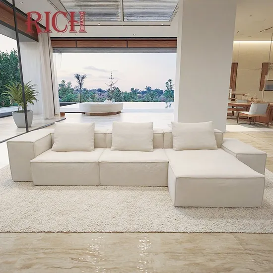 Modern Home Villa Living Room Square White Fabric Modular Sectional Corner Sofa
