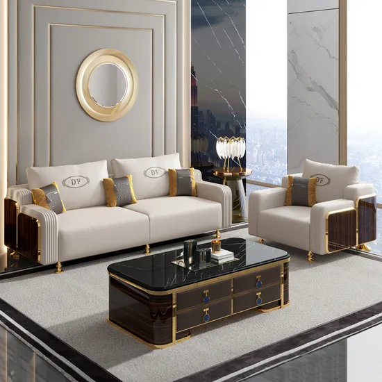 Custom Stainless Steel Leg Couch Villa Sofa Set Furniture Living Room Modern Luxury Gray Home Furniture Pure Leather Sofa