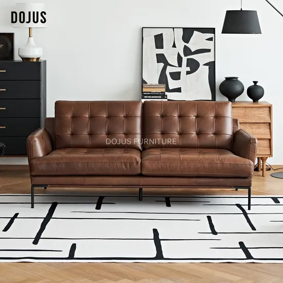 Antique Office Living Room Sitting Room Furniture Iron Frame Hotel Home Genuine Leather Leisure Furniture