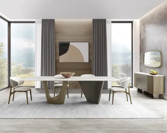 CS Home Furniture Factory Hot Sale Dining Set with Natural Marble Double Color Base Table