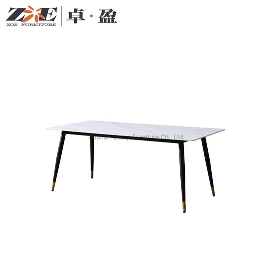Modern Luxury Dining Room Home Furniture New Household Modern White Rectangular Dining Tables with Chairs Metal Leg