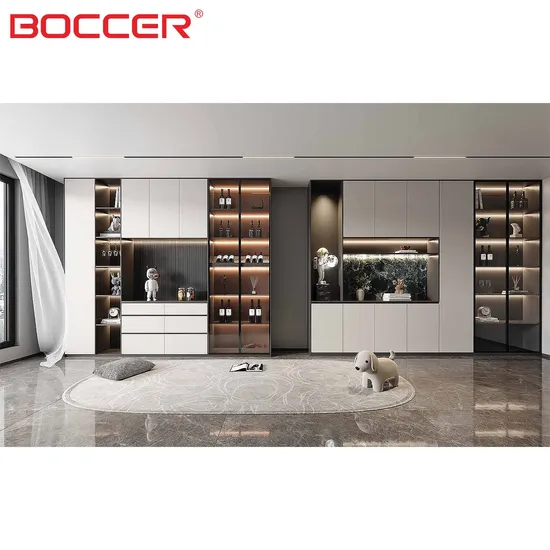 Spacemax Vertical Storage Sideboard with Integrated Glass Showcase & Hidden Handles