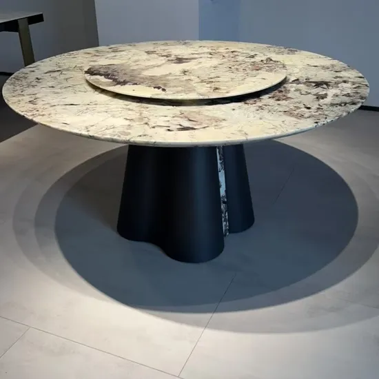 Modern Light Luxury White Microcrystalline Round Dining Table with Turntable