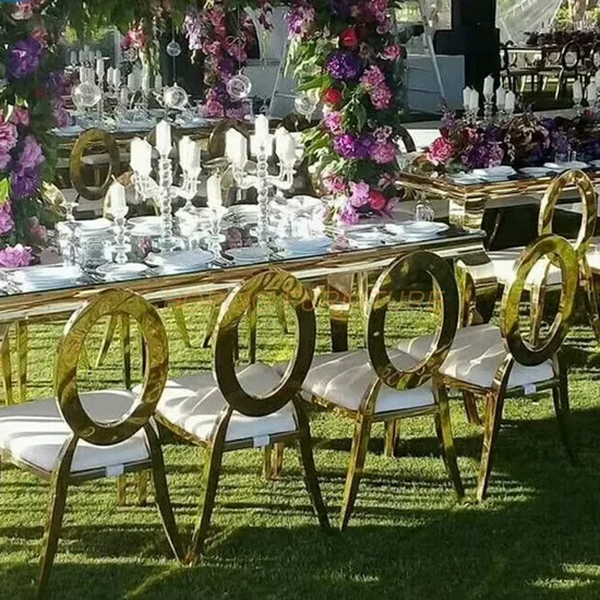 Classic Hotel Gold Stainless Steel Luxury Round Back Metal Restaurant Wedding Banquet Dining Furniture Dining Chair