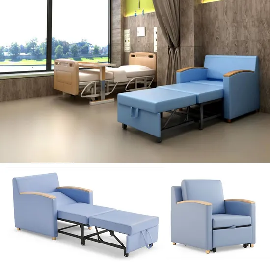 Furniture Factory Reversible Sectional Hospital Smart Rest Sleeper Reclining Foldable Sofa Single Bed for ICU Room Companion