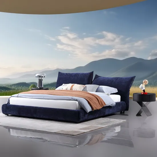 Luxury Modern Bedroom Furniture Chenille Fabric Size Petal Double Bed