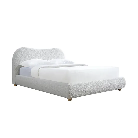 Morden Home Hotel Bed Room Furniture Boucle Fabric Curve Camel Back Headboard Upholstery Bed Queen Size Customizable OEM ODM