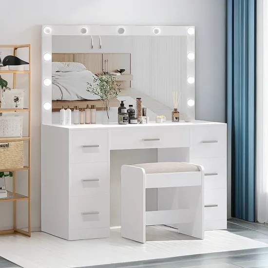 Makeup Table with Lighted Mirror, Dressing Table with Drawers, Factory Price Vanity Table