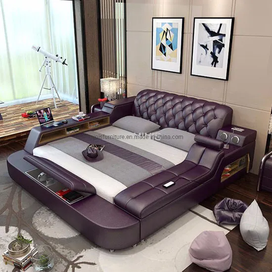 Unique Design Modern Home Bedroom Furniture Adult Leather Bed