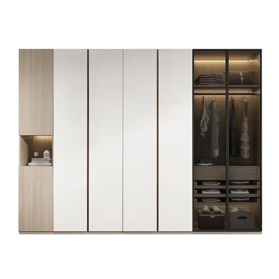 Elegant Bedroom Closet Design with Tempered Glass and Melamine