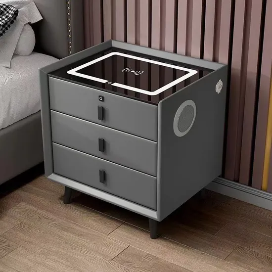 Wholesale Modern Wooden Night Stand Hotel Bed Side Tables Home Bedroom Furniture Smart LED Bedside Table
