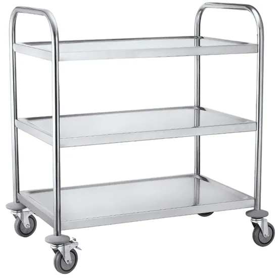 Win Tend 3-Tire Stainless Steel Hand Trolley Round Tube Dining Cart