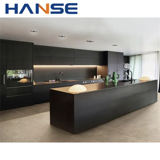 Custom Home Hotel Wooden Kitchen Cabinetry Set New Design Modern Lacquer Black Matt Finish Frameless Kitchen Cabinets