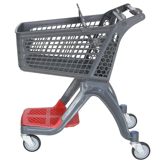 Supermarket Plastic Shopping Trolley Cart, Lightweight Grocery Store Cart, Durable Retail Trolley with Wheels, Stackable Plastic Shopping Carts