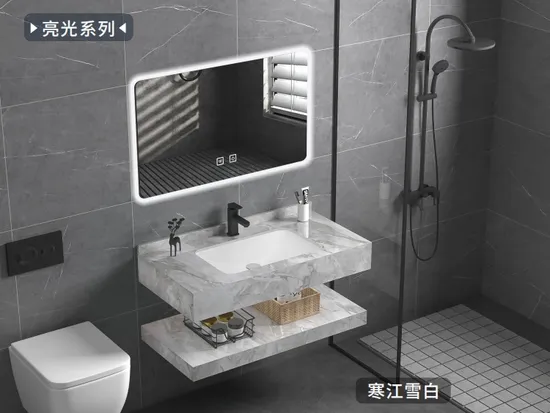 Modern Double Layers Rock Slate Bathroom Vanity Hand Wash Basin Bathroom Sink Cabinet Bathroom Accessories Sintered Stone Bathroom with LED Intelligent Mirror