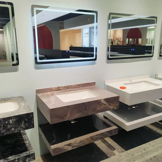 80cm Sanitary Ware LED Light Mirror Vanity Sintered Stone Bathroom Cabinet