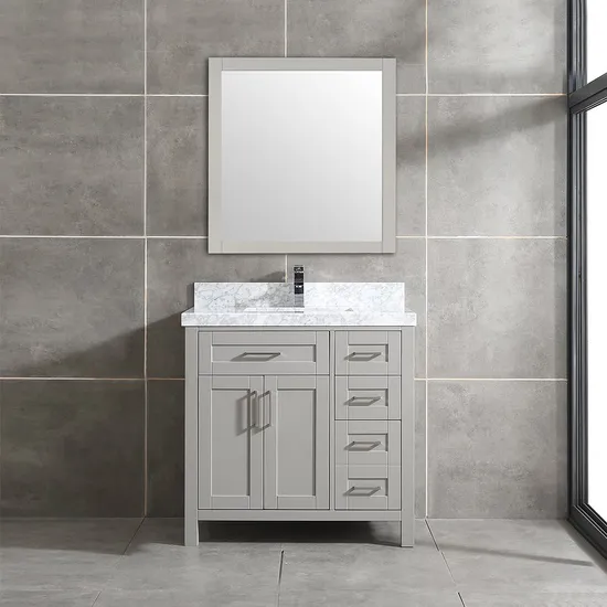 36inch Grey New Design Style Solid Wood Cabinet Marble Countertop Bathroom Vanity