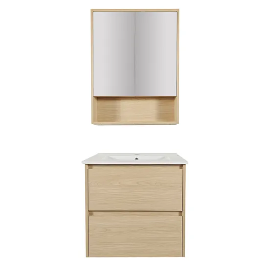 600mm Oak 2 Drawer Wall Hung Bathroom Cabinets Unit with Ceramic