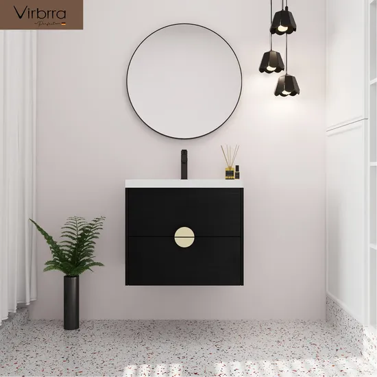 24-Inch Black Modern Plywood Modern Sink Furniture Bathroom Vanity Cabinet with Mirror