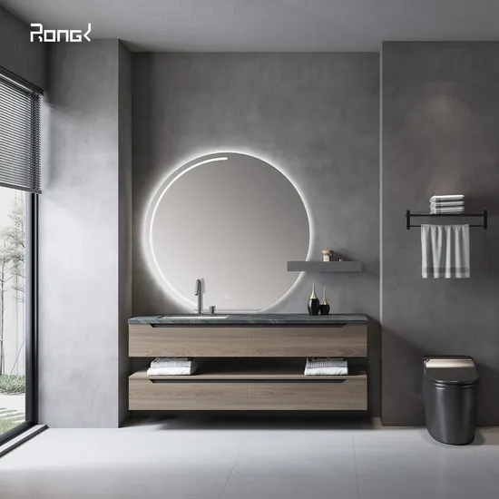 New Design Wall Standing Bathroom Cabinet with Rock Plate Sink Bathroom Vanity Nordic Modern Simple Free Standing Bathroom Vanity Light Luxury Rock Board