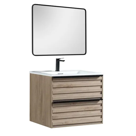 Wall Mounted Floating Bathroom Vanities Cabinet Set with Wavy Panel Design